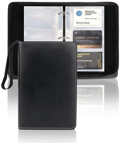 Leather Business Card Book Holder Organizer, Professional Name Card Book Holder with 300 Card Capacity, Portable PU Credit Card Binder File Sleeve Storage for Men Women,50 Pack Sleeves Zipper Closure
