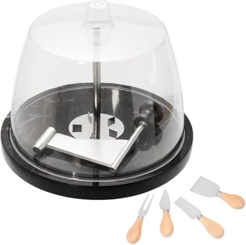 Cheese Curler with Marble Base + Dust Cover + Cheese Knife Set Cheese Shaver, Easy to Install, Simple to Clean (Black)