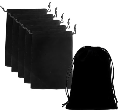 Lot de 6 Grandes Pochettes Cadeau en Velours Noir 20x30cm, Sac Tissu avec Cordon de Serrage pour Bijoux Mariage Fête Anniversaire Pochon Réutilisable Élégant pour Cadeaux et Rangement de Petits Objets