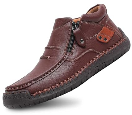 2026 Zapatos Casuales sin Cordones para Hombre, Parte Superior de Cuero, cómodos Zapatos para Caminar para Uso Diario con diseño de Cremallera Lateral, Jeans y Pantalones Casuales.