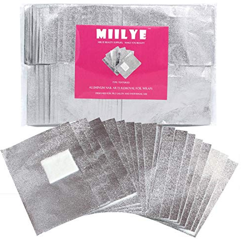 Foglietti di alluminio Miilye per unghie, per rimuovere smalto acrilico/UV/gel/soak off, con cuscinetto pre-attaccato senza pelucchi, confezione da 100 foglietti