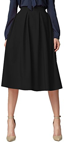 Damen Flared A line Gefaltetes Ausgestelltes Midi Rock (XL, Schwarz)