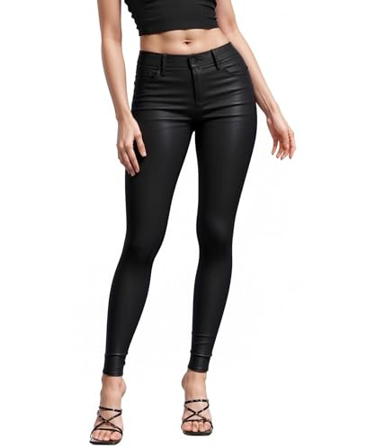 Hybrid & Company Womens Skinny Stretch Fashion Casual Coated Pants P44798SKX Black 20