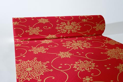 Mank Airlaid Tischläufer 40 cm x 24 m Tischdecken-Rolle stoffähnlich praktische Einmal-Tischdecke für Weihnachten 1 Stück Cristal (Rot)