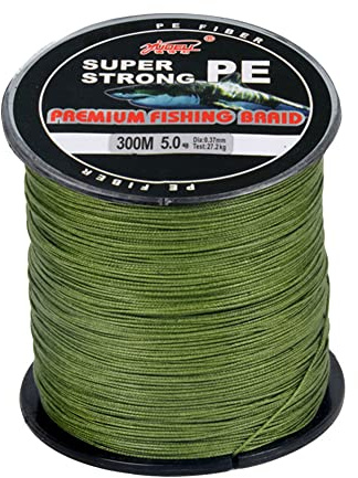 LSHEL Geflochtene Angelschnur 4 Fach Braided Fishing Line 300m, Armeegrün, 1.5#0.20mm/9.9kg/22lb