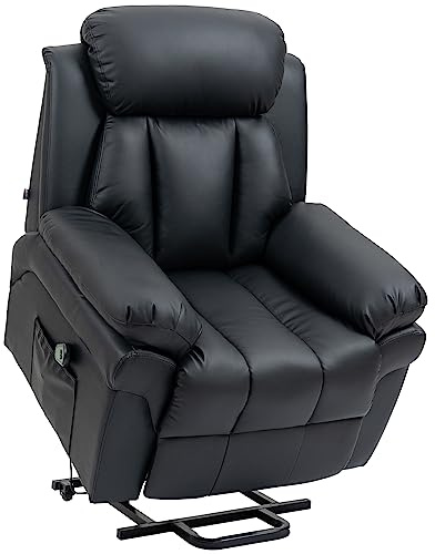 HOMCOM Power Lift Chair Recliner for Elderly, Electric Recliner Chair, Overstuffed Faux Leather Riser and Reclining Armchair with Remote Control, Side Pockets, for Living Room, Black