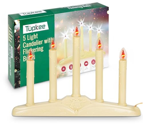 Tupkee Christmas Candolier Window Candles – with Flickering Bulbs – 5-Lights Indoor - Flameless Electric Window Candles Candelabra