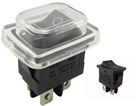 Einbau Wippschalter 19 x 13 mm, mit Wasserdichte Abdeckung, (4 Pin) EIN-AUS 250V (2)
