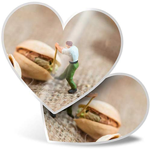 2 x Heart Stickers 7.5 cm - Mini Toy Workers Pistachio Nuts Fun Decals for Laptops,Tablets,Luggage,Scrap Booking,Fridges, #16871