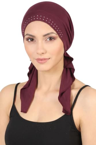 Deresina Elegantes Chemo Bandana Damen – Bambus Kopftuch Haarausfall Chemotherapie Alopezie – Kopfbedeckung Turban Tichel Schädelkappe (Juwelen-Maulbeere)