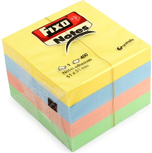 Fixo Notes 65005190 Haftnotizen, 400 Blatt, 51 x 51 mm, verschiedene Pastellfarben