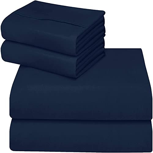 ComfyWell Enkelt dra-på-lakan – marinblå sängkläder djup ficka 35 cm (14 tum) – mjukt borstat mikrofibertyg lakan – krymp- och blekningsbeständig. (enkel (90 x 190 cm), marinblå)