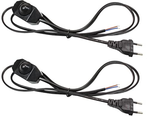 STBTEC Lot de 2 câbles de lampe avec Variateur rotatif, intensité variable en continu, Câble d'alimentation avec interrupteur et prise pour ampoules LED, luminaires, lampes, 1,8 m, noir