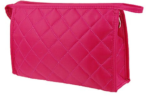 Ruilogod Grid Print Make Up Case Bag Zip Pouch Fuchsie für Frauen