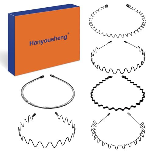 Hanyousheng 6 Stück Metall Haarband, Schwarz Welle Metall Stirnband, Haarreifen Unisex, Multi-Stil Haarbänder für Männer Frauen, für Outdoor Sports Yoga