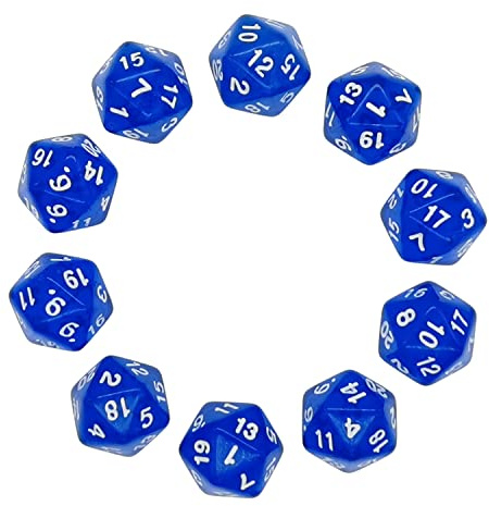 Deolven Würfel D20, 10 Pcs Transparent Blau Polyhedral Dice, 20 Seitige Klar Würfel für DND MTG RPG Dungeons und Dragons Party