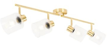 Qazqa - Ceiling Spotlight Gold with Glass 4-Light Adjustable - Laura- - Art Deco - Suitable for LED E27 | 4 Way Light - Glass Surface-Mounted spotway Light - Suitable for Living Room I Kitchen I Bed