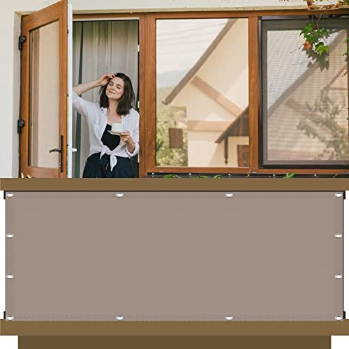 Balkon Sichtschutz Seitenmarkise 80 x 650 cm Wetterschutz Wasserfest Windfest Baldachin PB2 PES 100% Polyester für Balkon Garten Balkongeländer, Khaki