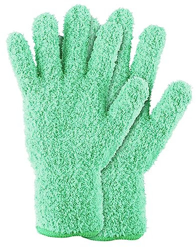 Sibba 2 guanti da polvere in microfibra, per la pulizia dell'auto, riutilizzabili, in tessuto non tessuto corallo, lavabili, per la pulizia delle piante, per la cucina, la casa, i mobili (ciano)