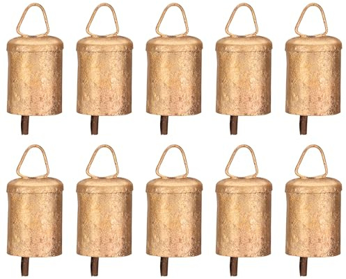 10 Stück Vintage Hängende Glocken - Kleine Glöckchen für Weihnachtsdekorationen, rustikale Bauernhaus-Dekoration, Bastelglocken, Boho-Ornament, Hexenglocken, Zinnkuhglocken, Windspiel, Metallglocken