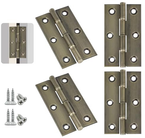 Anstore Door Hinges 70mm, 2.76 Inch Hinges for Wood, Bronze Stainless Steel Internal Doors Hinge, Folding Door Hinges with 24Pcs Screws, for Home Doors, Window, Storage Box Repair, 4 Pcs