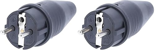 as - Schwabe Gummi-Stecker Schutzkontaktstecker mit doppeltem Schutzkontakt, Leitungen bis max. 1,5mm² für den Außenbereich geeignet, 230V, 16A, IP44, Schwarz, 60411 (Packung mit 2)
