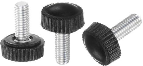 sourcing map 30pcs M5 x 12mm Metric Male Thread Knurled Knobs, Thumb Screw Clamping Knobs Grip Plastic Handle Hand Knobs with Threaded Stud, Black