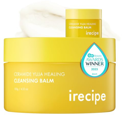 IRECIPE Ceramide Yuja Makeup Cleansing Balm with Travel Size | Deep Cleansing All-in-One Korean Face Cleanser, Makeup Remover, Zero Irritation, Blackheads Remover, Clean Beauty, Vegan (135g / 4.76oz)