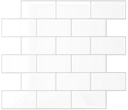 VEELIKE Adhesivos para Azulejos Rectángulos Blancos Azulejos Adhesivos Película para Azulejos de Cocina Baño Autoadhesivos para Azulejos Adhesivos para Azulejos de Cocina Pared Trasera Azulejos de Co