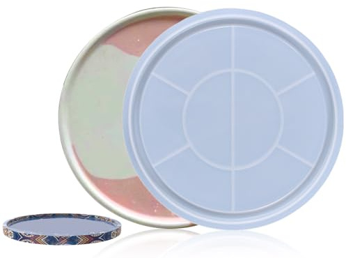 Lhbwhiz 1 Stück Silikonform Tablett Untersetzer Rund, runde Schale Form mit Rand, Epoxid Formen,für Obsttablett Schnapsgläser-Tablett Kunstharz DIY Servierbrett