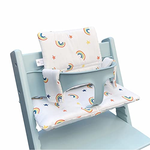 ZARPMA Hochstuhlkissen, kompatibel mit Stokke Tripp Trapp Chiar Hochstuhleinsatz, Baumwollstoffbezug gefüllt mit Baumwollpolsterung (Weißer Regenbogen)…