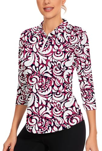 3/4 Sleeve Golf Shirt for Women Purple Riding Shirts Equestrian Women