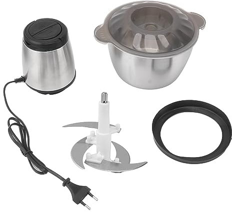 Tritacarne Elettrico da 2 Litri in Acciaio Inossidabile, Mini Tritatutto Elettrico con Filo Multifunzione da 8000 Giri/min 200 W, Spina Europea 220 V