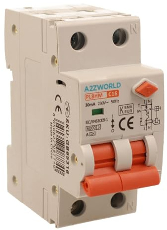 Interruttore Magnetotermico Differenziale Tipo A, 1P+N Curva C 6KA 30mA 220V, Occupa 2 Moduli DIN, RCBO Tipo A C16 16A