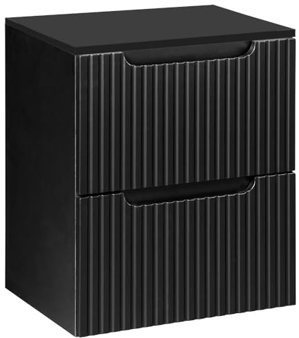 Lomadox Badmöbel Waschtischunterschrank 50 cm schwarz gerillte Front Waschbeckenschrank Badschrank 2 Schubkasten Auszüge B/H/T ca. 50,4/59,5/40 cm