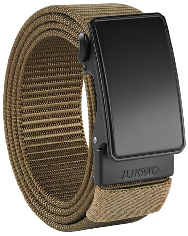 JUKMO Herr 3,8 cm nylon spärrbälte, casual web click-bälte med glidspänne för jeans, inga hål justerbar trim för att passa