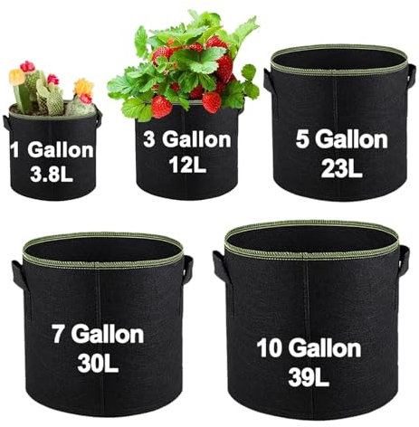 Veluxora 5PC Mehrfachgröße Stofftopf Set, Pflanzsack aus Filz &Vliesstoff - Tomaten kübel Pflanzgefäß Pflanzbeutel Wachstumstasche, für Kartoffeln, Erdbeeren,Pflanzen,Tomaten und Mehr