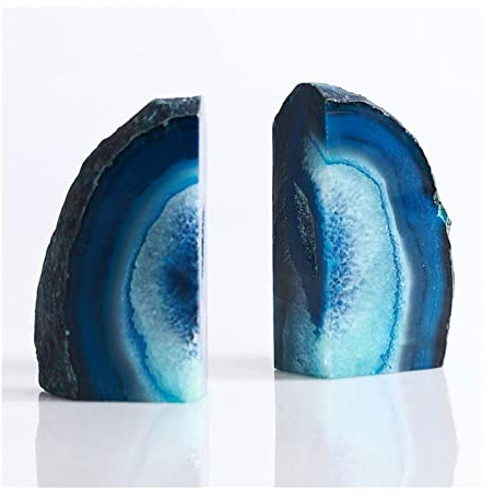 Dekorative Buchstützen Stein-Buchstützen, Achat-Buchhalter, Kristall-Buchstützen for Büro, dekorativ und Zuhause, gefärbtes Blau, robuste Buchstützenhalter-Dekoration, 1 Paar Buchteilerhalter