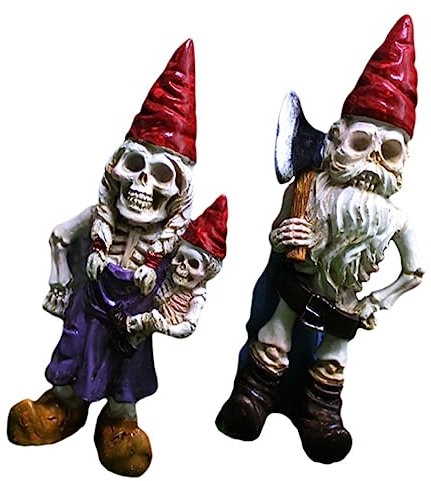 SEWOART 2pièces Statue De GNOME Squelette Résine pour Décoration Halloween Ornement Artisanale pour Jardin Et Intérieur Détails Fins Et Unique Accessoire Festif Résine
