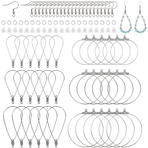 SUNNYCLUE 1 Box 360 Stück Ohrring Perlenring Set Ohrring Herstellungsset Aus Edelstahl 60 Stück Perlenring 100 Stück Haken 100 Stück Biegeringe 100 Stück Ohrmuttern Zur Schmuckherstellung Ohrringe DIY