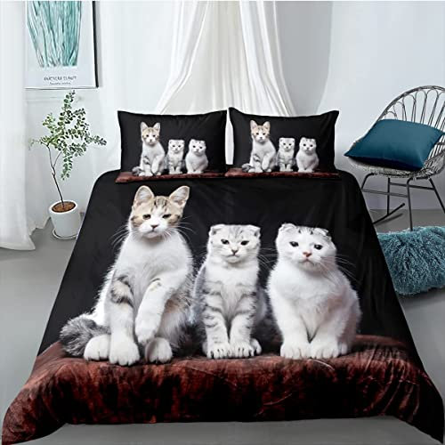 CHCHNXY BettwäSche 200x220,Katze 100% Microfaser 3D Print Bettbezug Mit 2 Kissenbezug 80x80cm Mit Reißverschluss,Weich Und Angenehme Bettwäsche Set Für Erwachsener