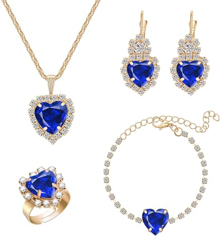 Yifnny Kristall Herz Schmuck Sets, Herz des Ozeans Halskette und Ohrring Sets für Frauen rot rosa lila Prom Schmuck Geburtsstein Halskette für Mama Mütter Tag Geburtstag Geschenke