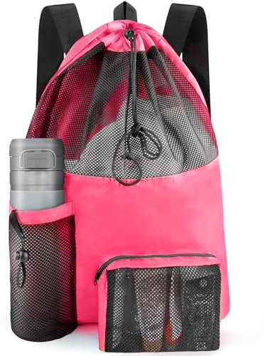 HOHOM Mesh Swim Bag Beach Drawstring Backpack, Waterproof Gym Bags for Women and Men, Large Pool Bag Swimming Gear for Swimmers