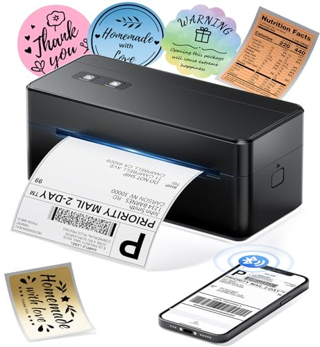 ASprink DHL Etikettendrucker mit Bluetooth, 4x6 Versandetiketten Drucker, 2410BT Thermodrucker, Versandlabel Drucker Kompatibel für Barcode, Amazon, DHL, Etsy, DPD, UPS, Shopify, Schwarz
