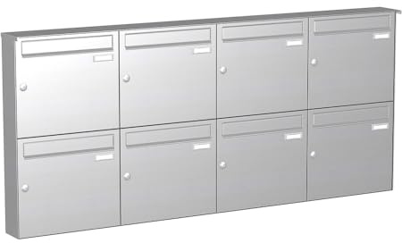 KNOBLOCH Briefkastenanlage | Aufputz | 8-Fach | Edelstahl | senkrecht | optional 2. Namensschild & 3 Schlüssel