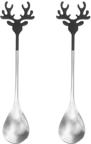 Garneck Cucchiai in Acciaio Inossidabile Con Design Elk 2 Pezzi Cucchiai Per Mescolare Caffè Tè E Dessert