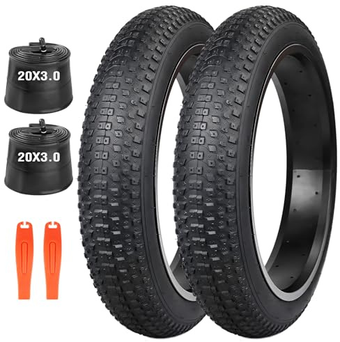GRELiving 16/20x3.0 Inch Fat Bike Tire, 16 x 3.0(76 – 305) / 20 x 3.0(76 – 406) Heavy Duty Tire For E Bike/MTB/Fat Bike/Folding Bike (20x3.0 Pollice 2 Set(2pneumatici+2 Camera d'aria+2 Levagomme)))
