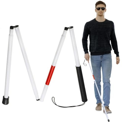 Canne Blanche Pliante En Aluminium, 124cm Bâton De Marche Pliable, Béquille Pliante Et Réfléchissante, Pliable Portable Guide Anti Choc Canne De Marche Pour Aveugles Et Les Malvoyants