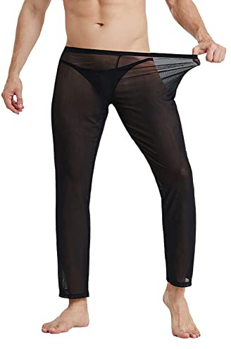 YOSUWOAI Collants sexy pour homme - Leggings fins - Taille élastique - Pour l'entraînement - Collants de course - Transparent - Pantalon de yoga léger et confortable - Pantalon de pyjama en maille