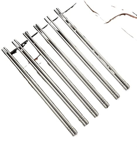TAMSNDL Bacchette Cinesi Bacchette Cinesi in Metallo for Uso Domestico, sterilizzabili ad Alta Temperatura, Antiscivolo, in Acciaio Inossidabile, Accessori da Cucina(3 Pairs)